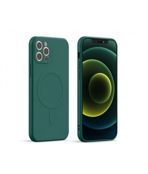 Husa Spate Magsafe Compatibila Cu iPhone 13 Pro Max, Protectie Camera, Microfibra La Interior, Verde